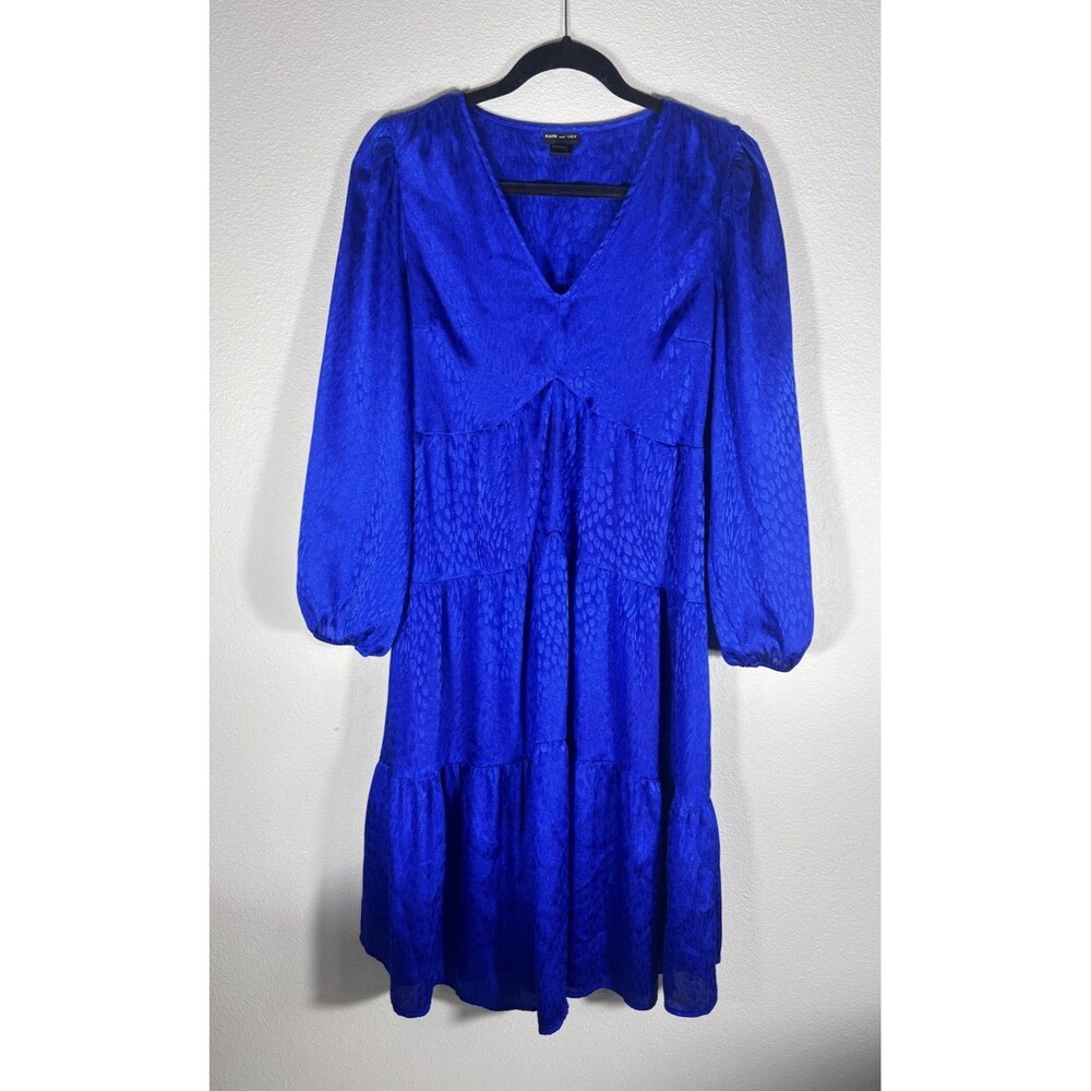 Kate And Lily Royal Blue Boho Casual‎  Puffer Sleeve Tiered Midi Dress Size 8